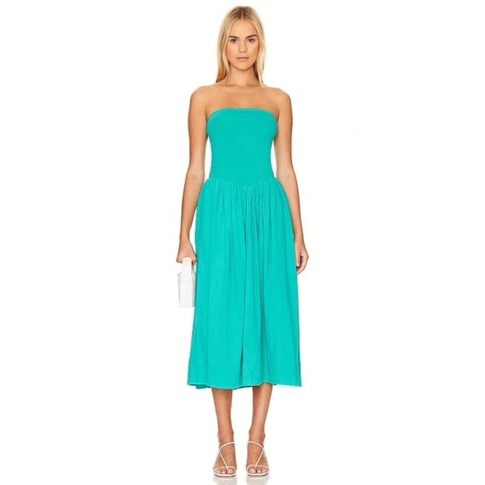 Free People Onda Tube Dress Womens Medium Green Summer Drop Waist Strapless